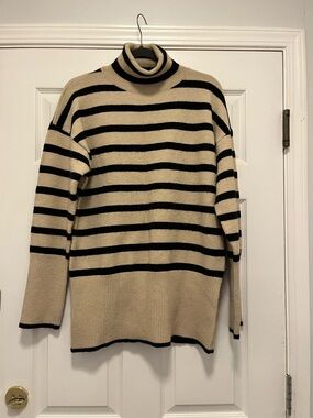 Striped Cowl Neck Sweater Tunic - Cream/Black